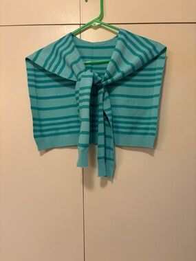 Striped Knit Shoulder Sweater Wrap/Shawl in Green/Aqua